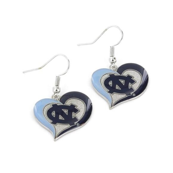 Aminco NCAA North Carolina Tar Heels Dark Blue Logo Swirl Heart Earrings, 2.5 - Picture 1 of 2